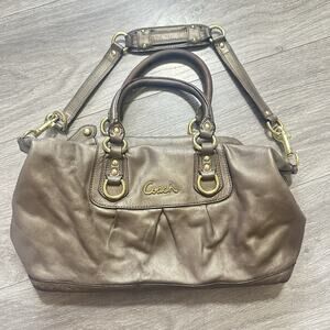 Coach ASHLEY Satchel Handbag Metallic Bronze Leather Shoulder Strap Handles